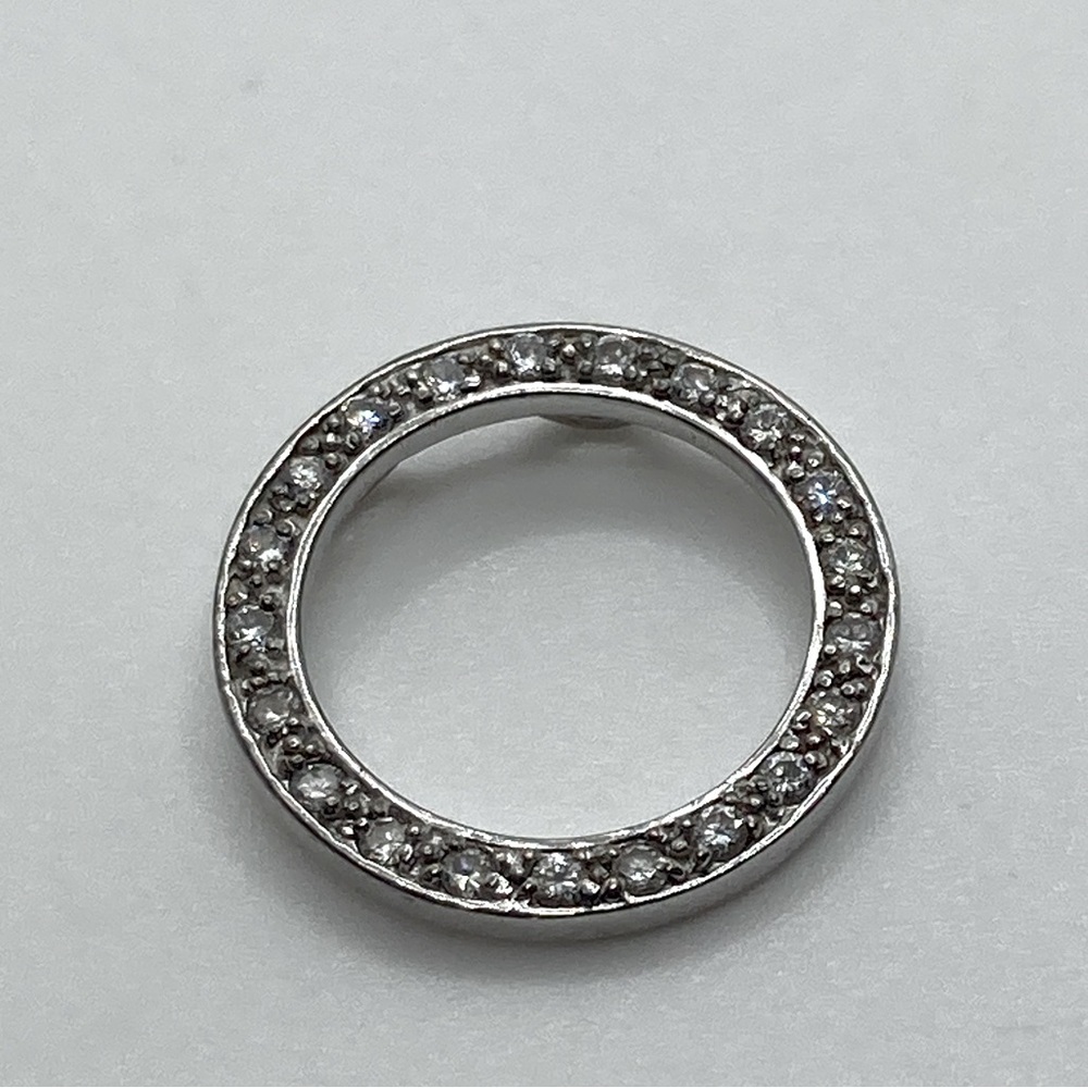 Vtg Sterling Silver & CZ Stone Minimalist Circle Pendant / .9”